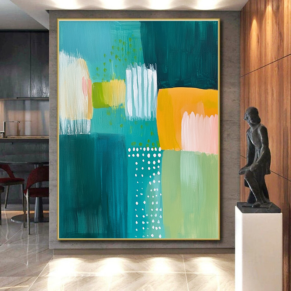 Teal Green Color Blocks Abstract Painting GER867