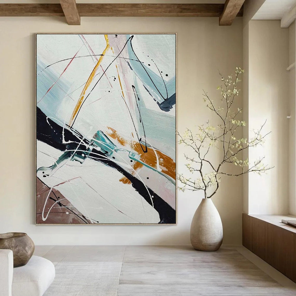 White Yellow Blue Black Abstract Painting ADGE046