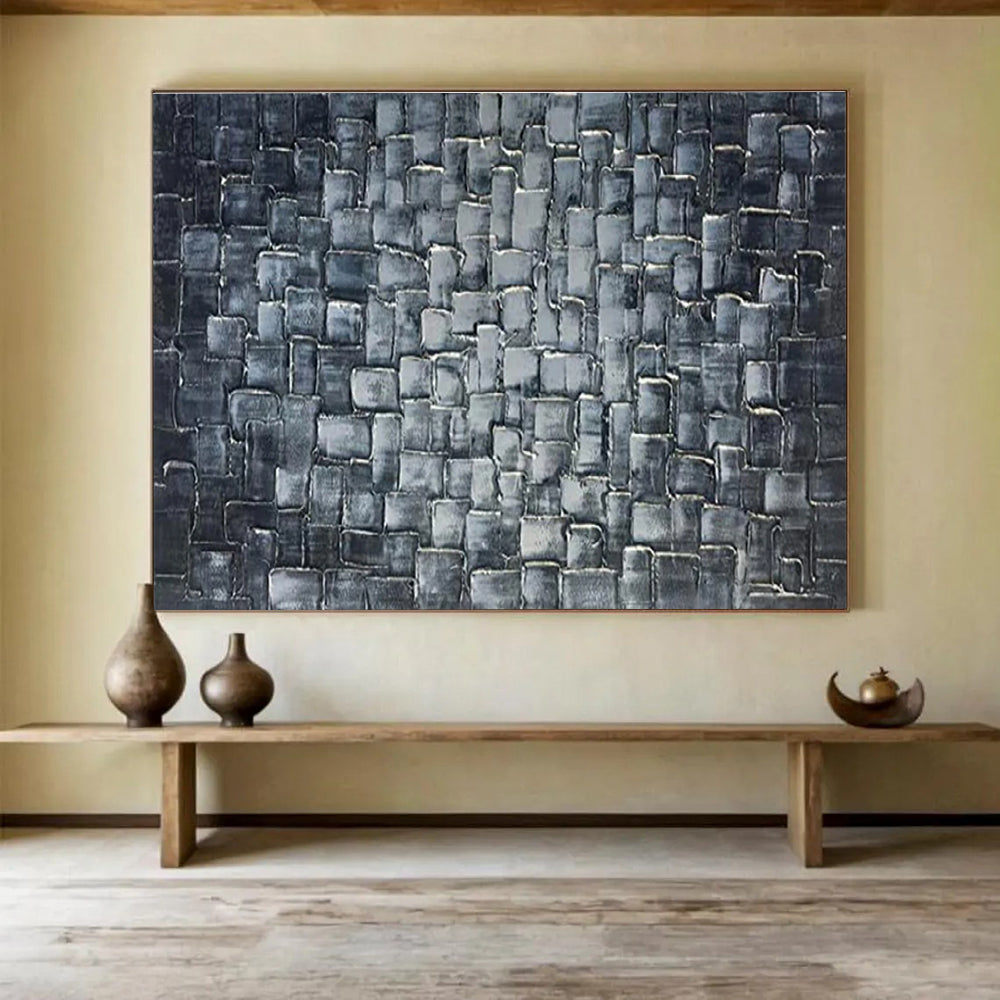 Textured Grid Abstract Painting with Monochromatic Shades THY276