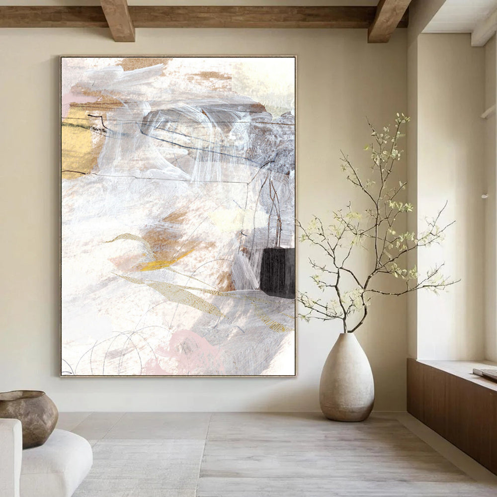 Mixed - media Abstract with Soft Tones and Lines Painting ADGE187
