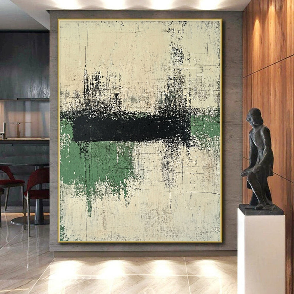 Black and Green Abstract Painting with Textured Layers GER561