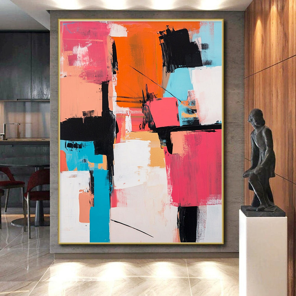 Pink Orange Abstract Painting with Geometric Forms GER714