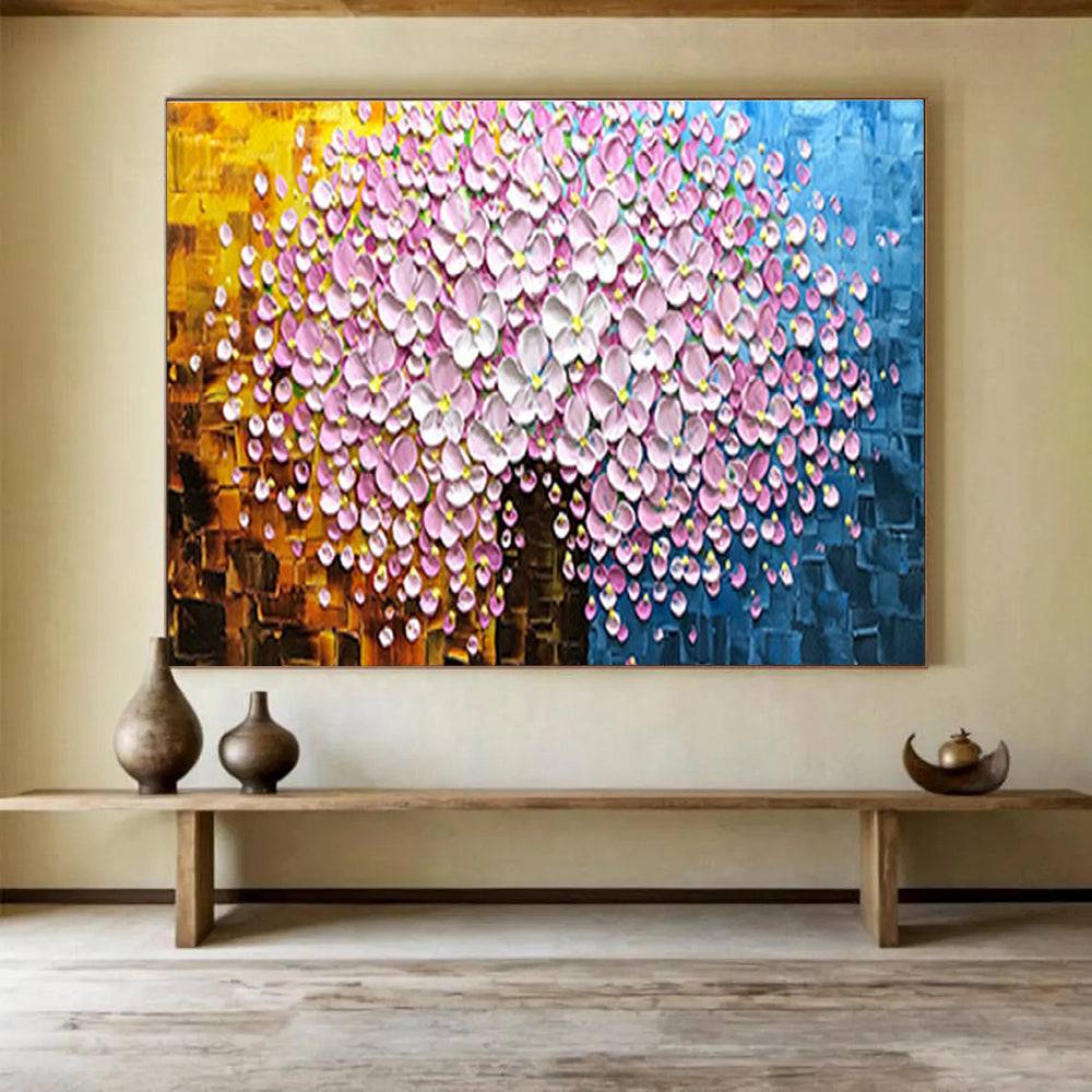 Pink Flower Tree Abstract Painting with Textured Petals THY231