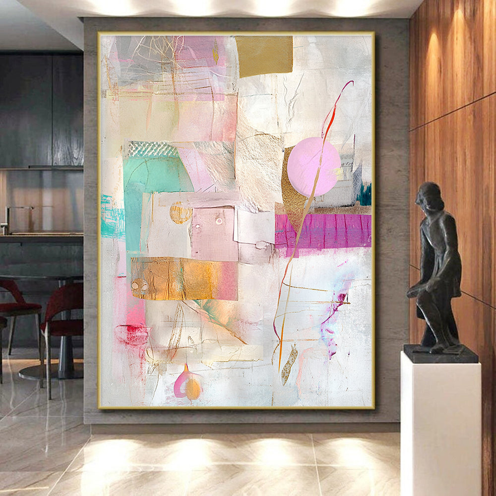 Delicate Mixed Media Abstract Collage with Pastel Tones GER206