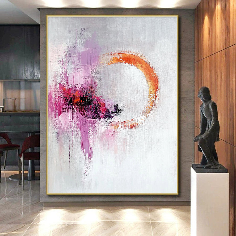 Purple Orange Abstract Painting with Circular Motifs GER705