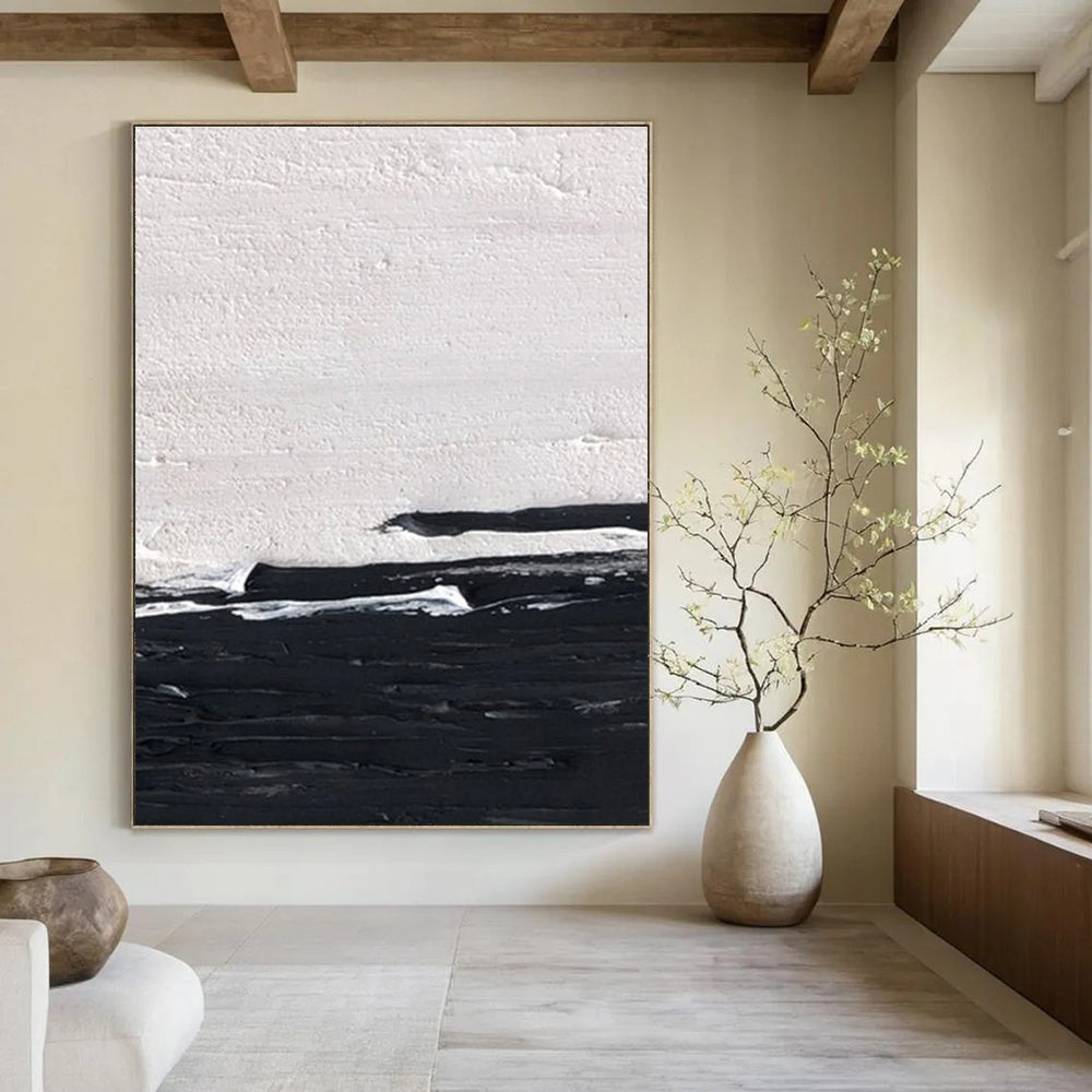Black and White Horizontal Textured Abstract Painting ADGE402