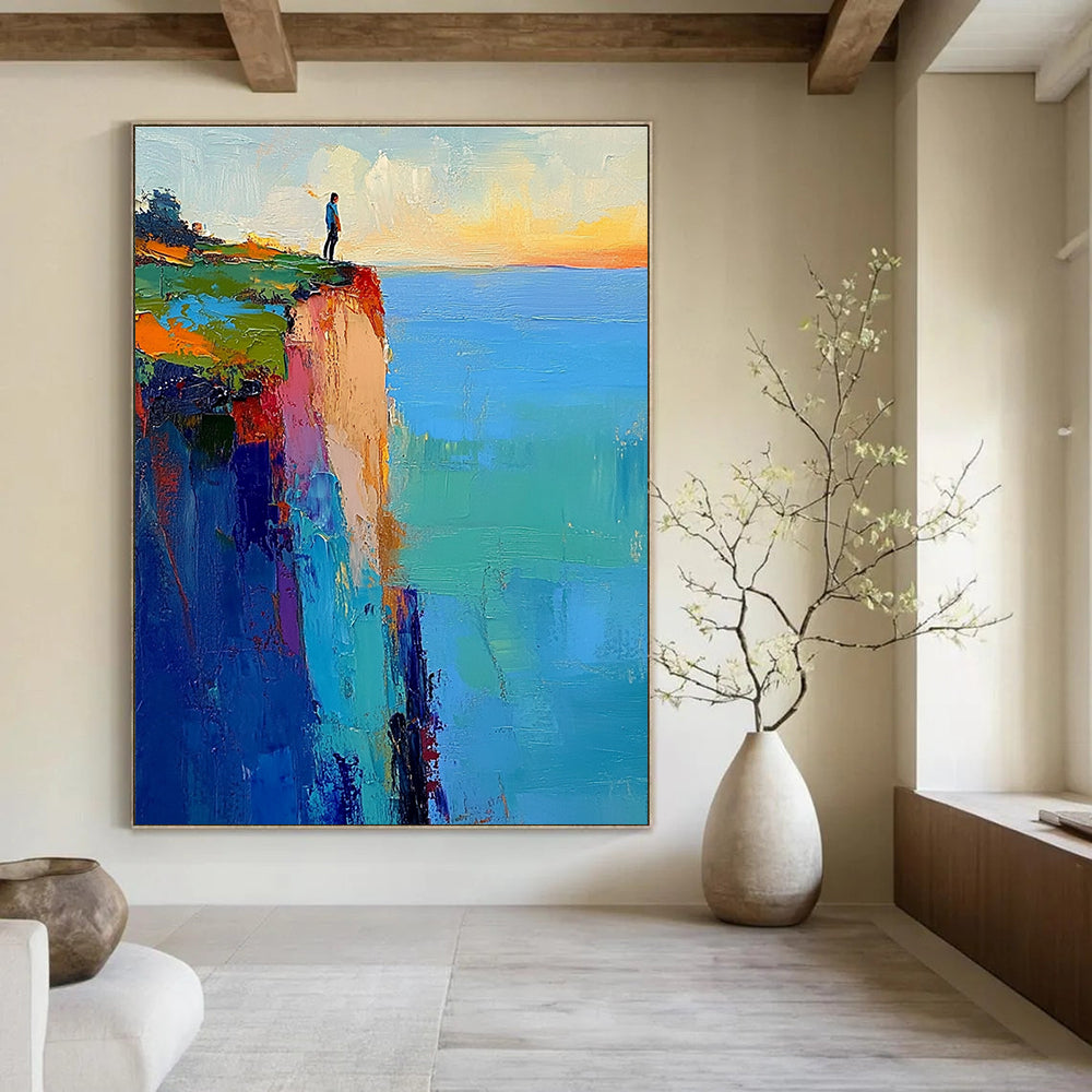 Abstract painting featuring blue and green landscapes rich in color with soft lighting and blurred edges creating an impressionist feel.STSC034