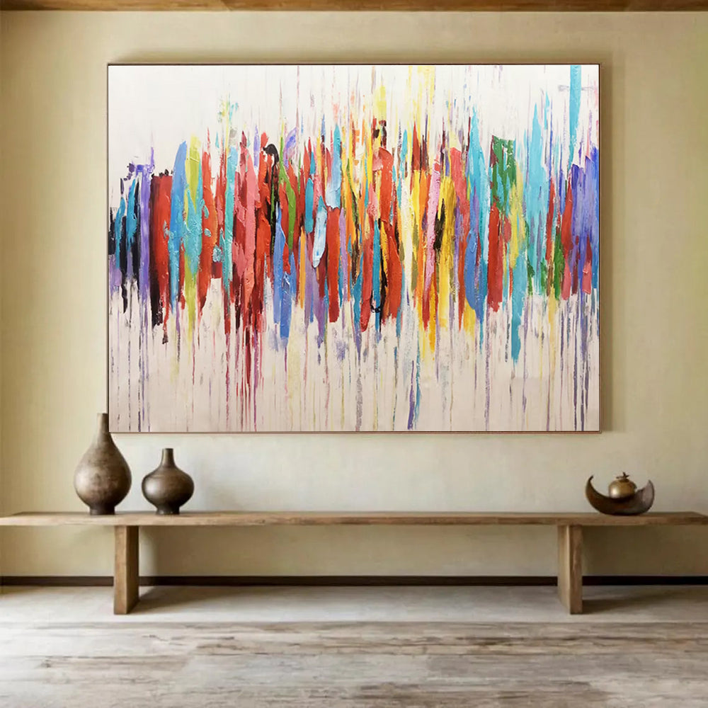 Colorful Drip Abstract Painting with Mixed Bright Hues THY223