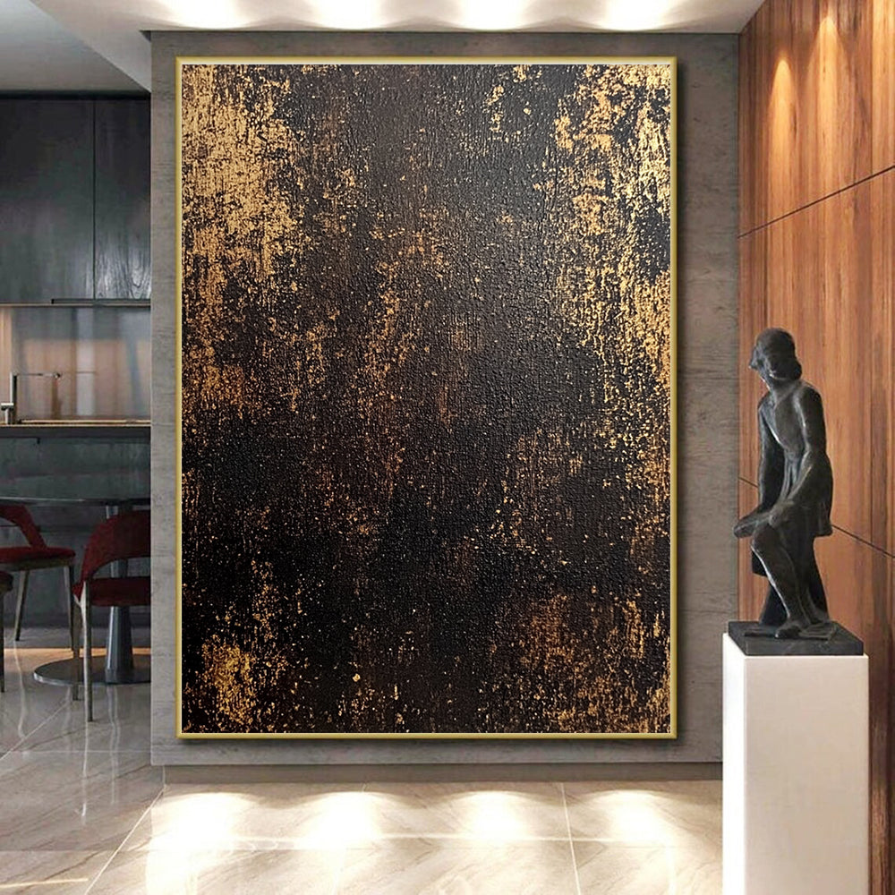 Black and Gold Abstract Painting with Vintage Patina GER102
