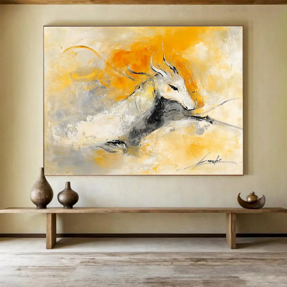 Mythical Creature Abstract Painting with Yellow and Gray DYP499