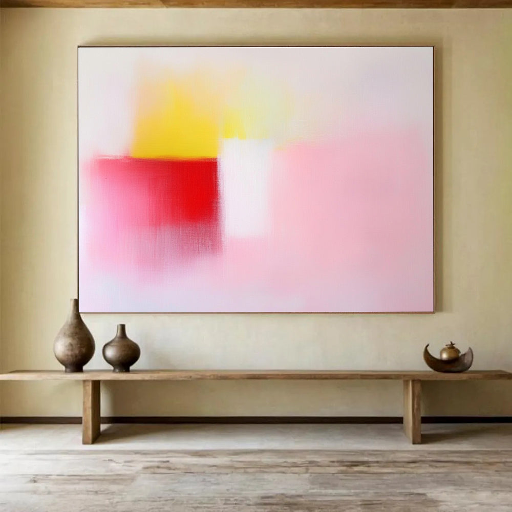 Soft Color Block Abstract Painting with Pink Yellow and Red DYP410