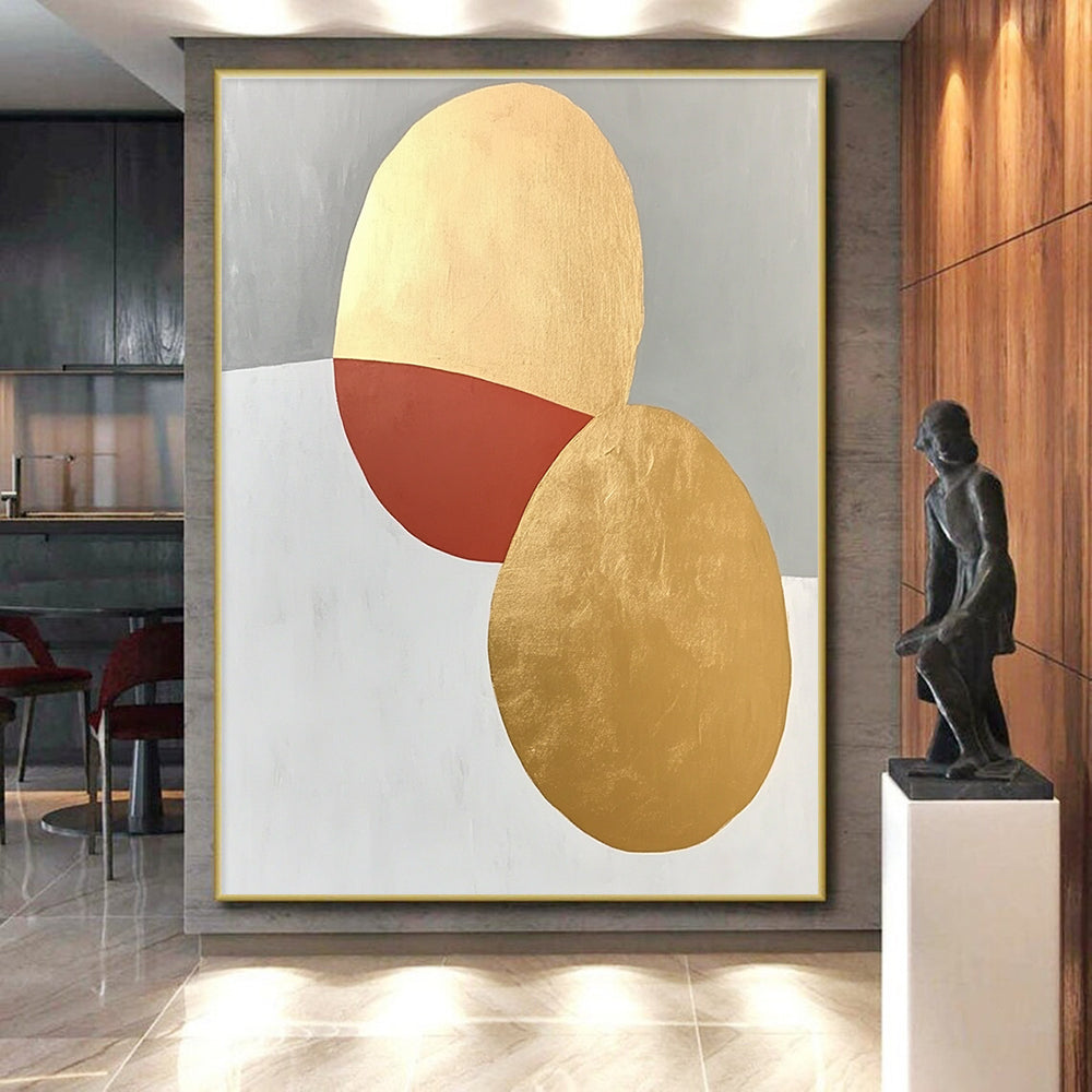 Geometric Abstract with Gold and Red Shapes GER306