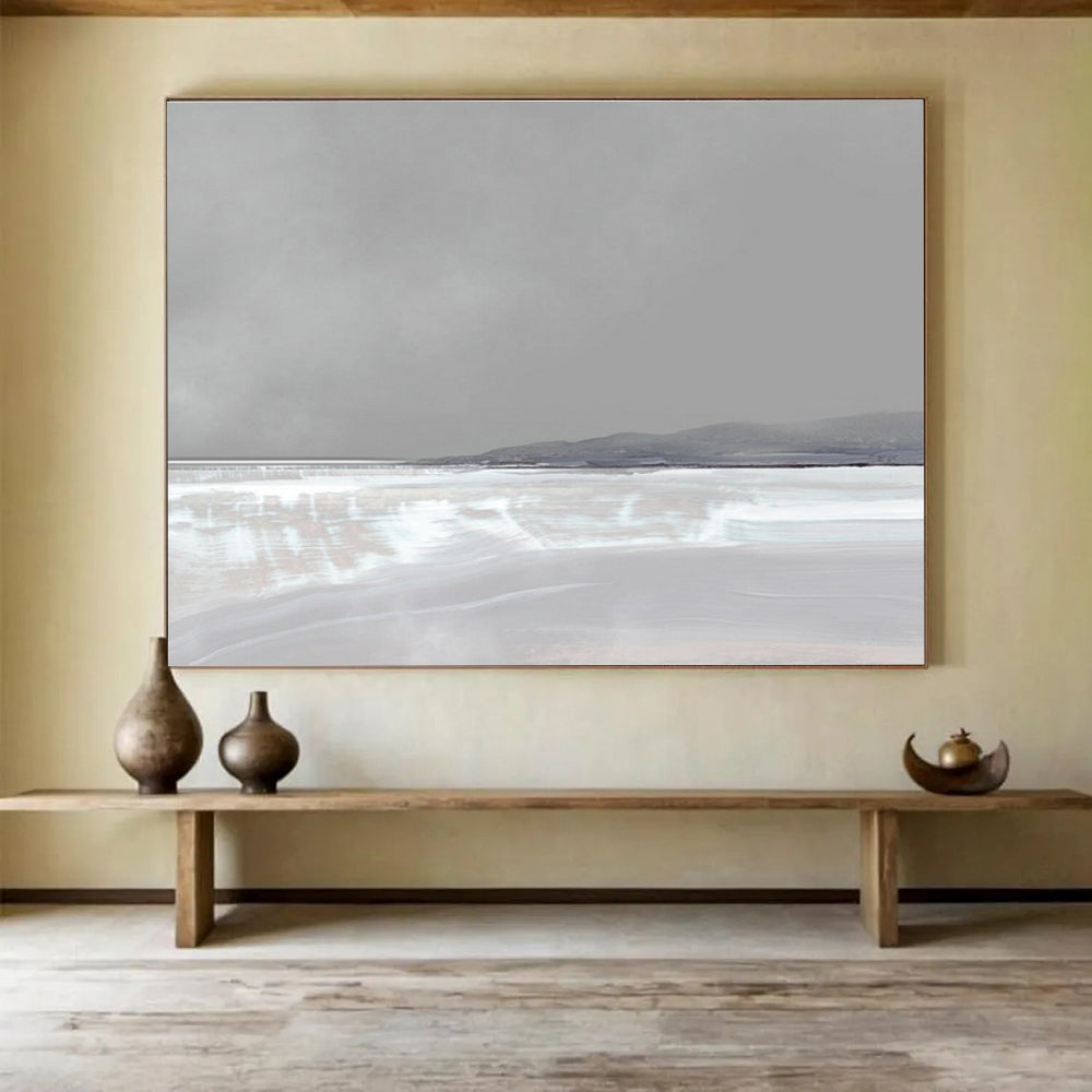 Pale Landscape Abstract Painting with Subtle Grey and White Tones THY137