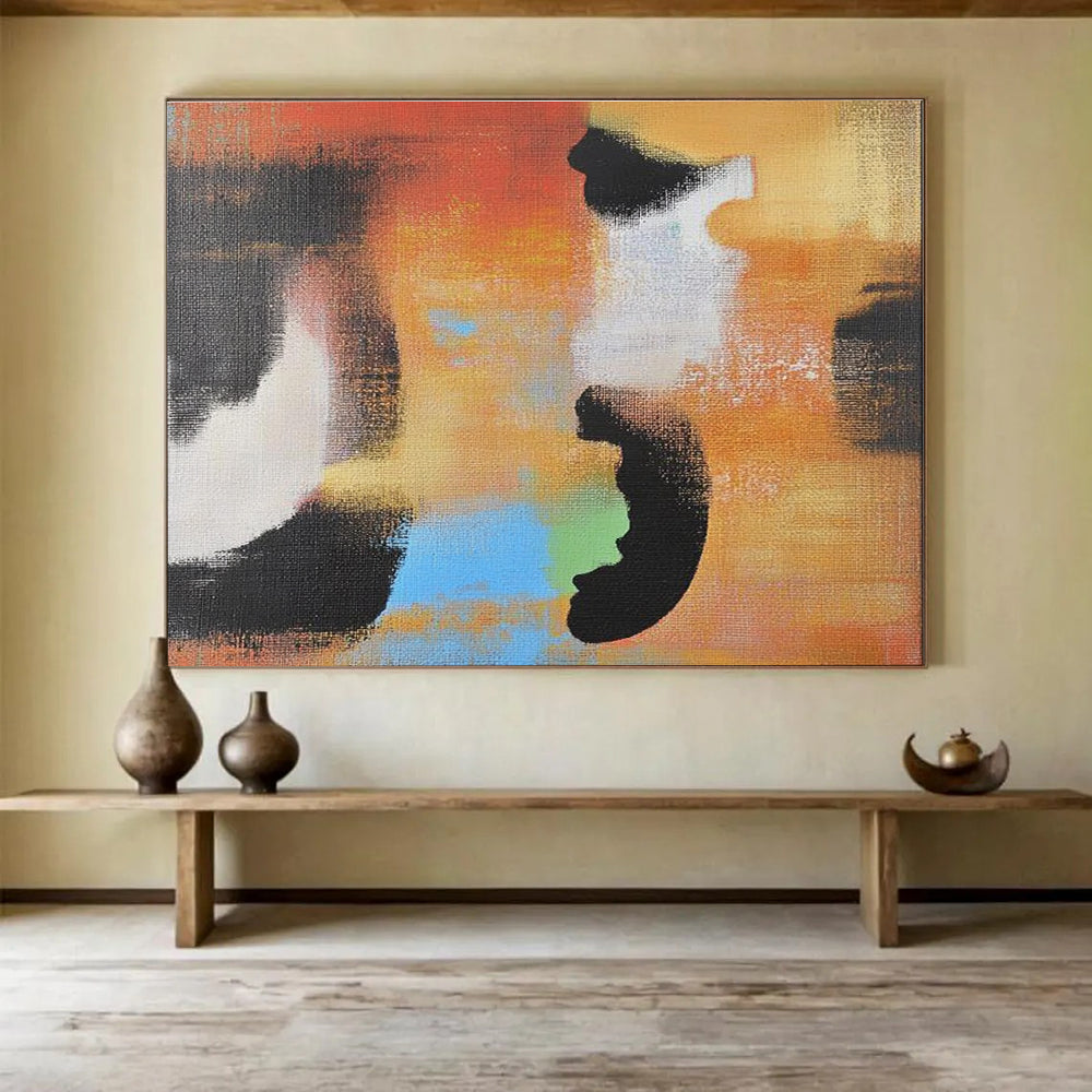 A large abstract painting featuring vibrant colors and dynamic shapes designed to enhance modern spaces with artistic elegance.SC626