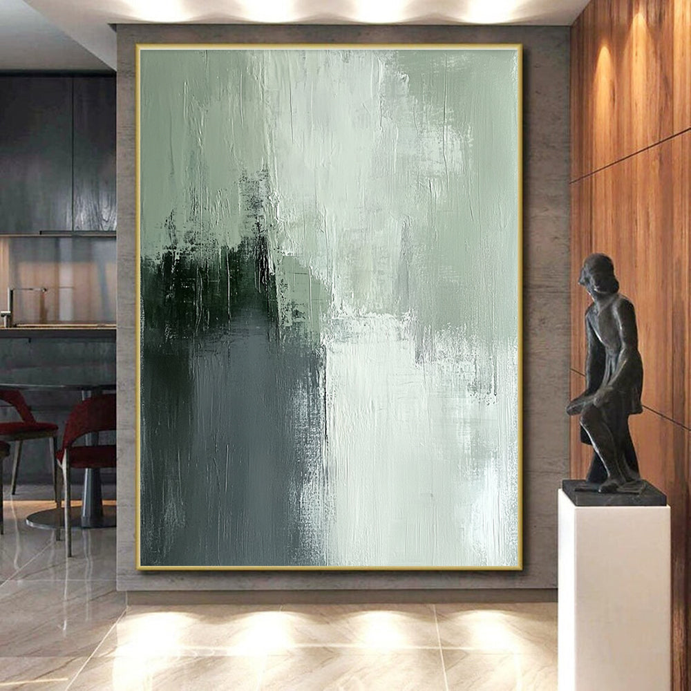 Green and Gray Abstract Painting with Soft Textural Layers GER651