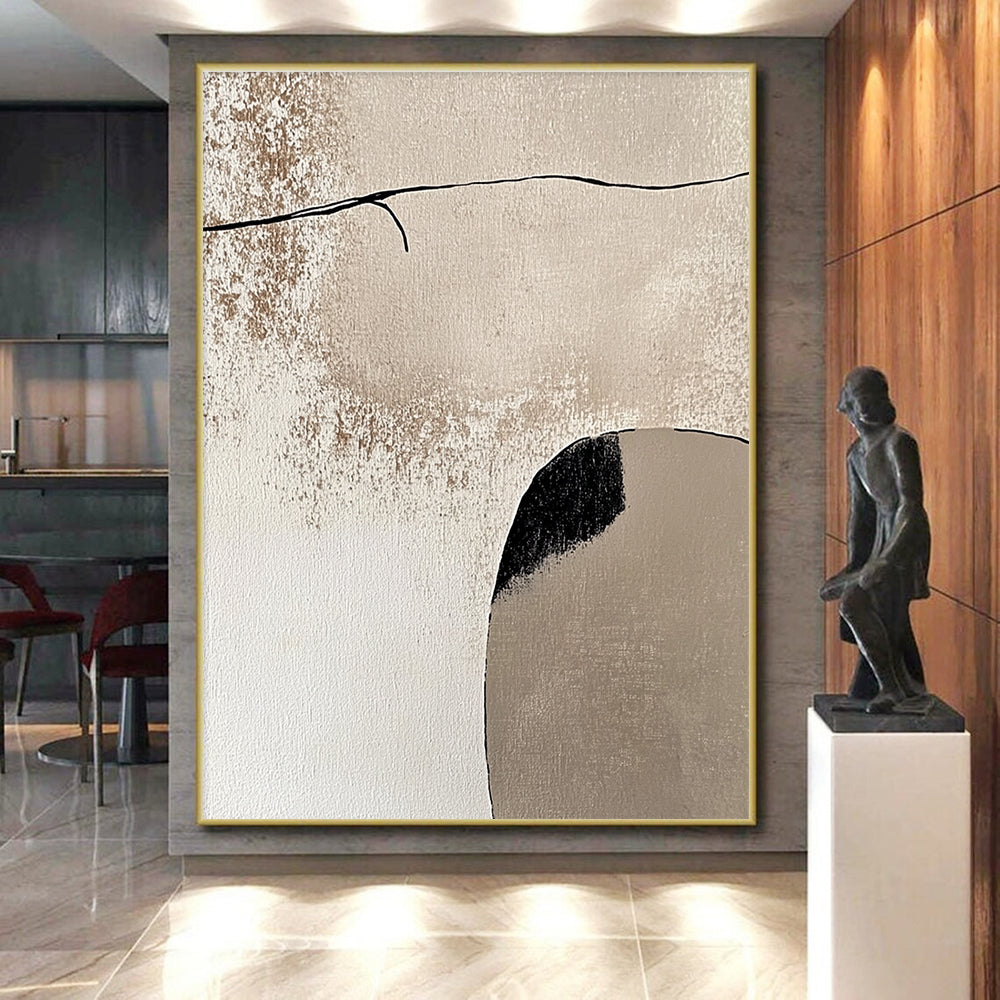 Beige and Black Minimalist Abstract Painting with Simple Forms GER044