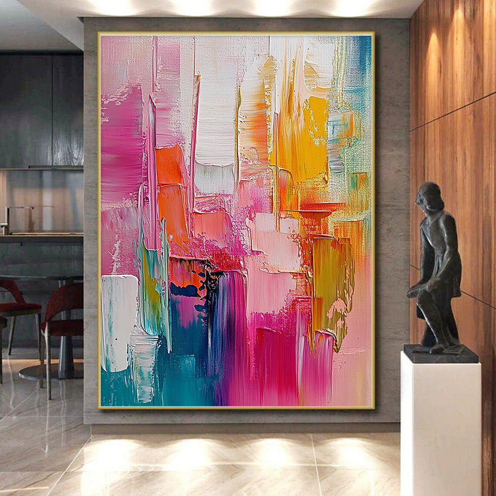 Pink Orange Abstract Painting with Thick Palette Knife Textures GER497