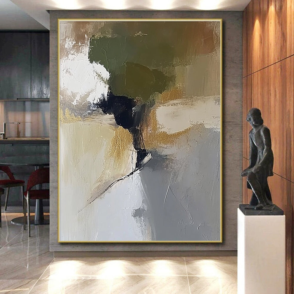 Green Gold and Gray Abstract Painting with Artistic Blends GER434