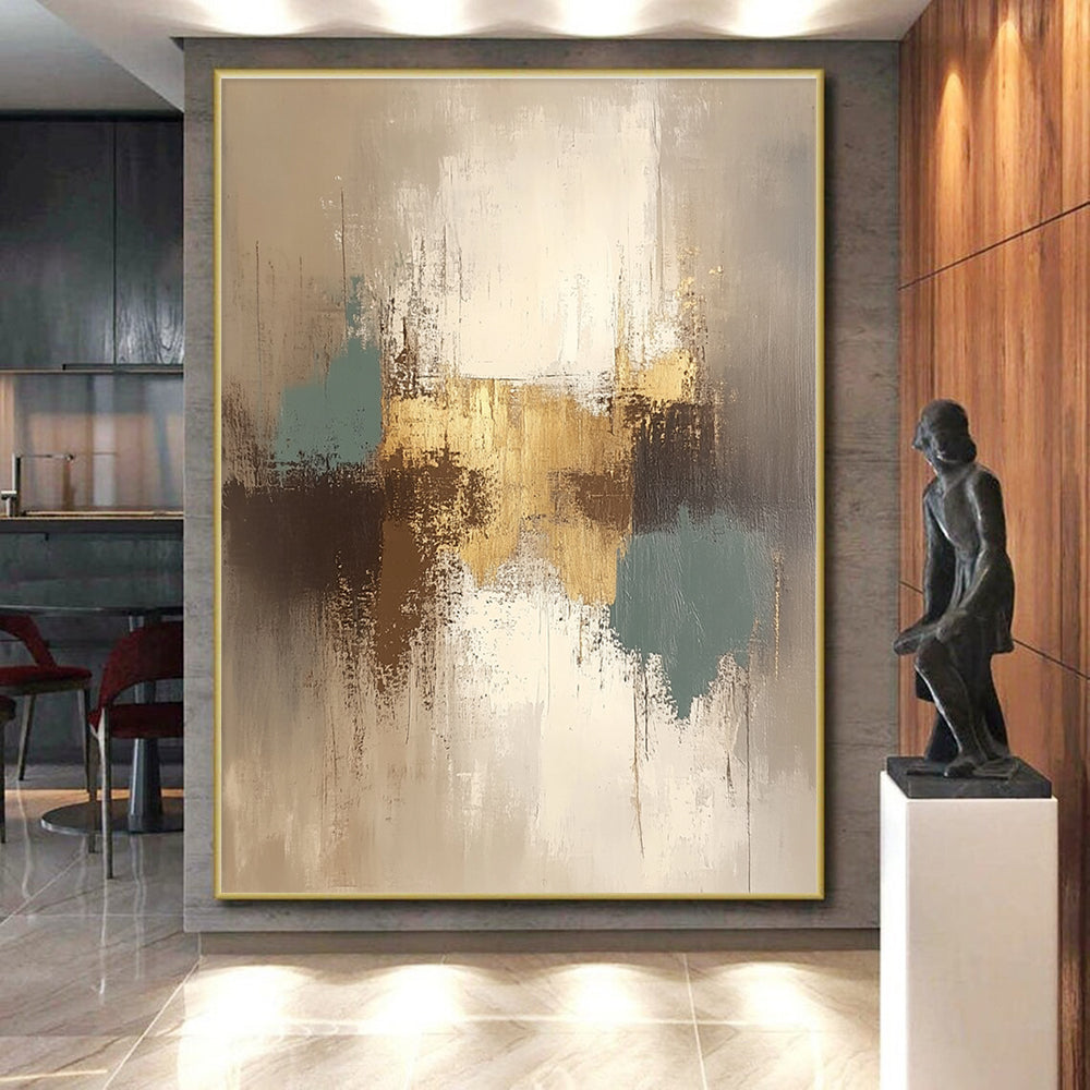 Gold and Teal Abstract Painting with Subtle Sparkle GER562