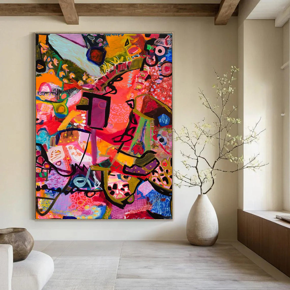 Repeat Vivid Colorful Abstract Painting with Pink and Purple ADGE295