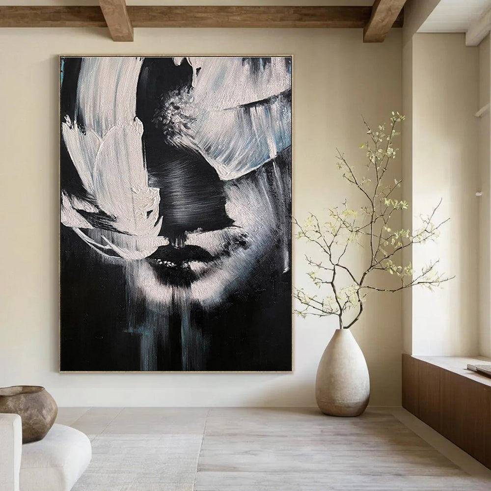 Black and White Portrait Abstract Painting with Textured Strokes ADGE331