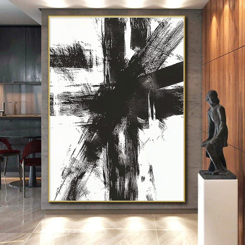 Black White Dynamic Strokes Abstract Painting GER820