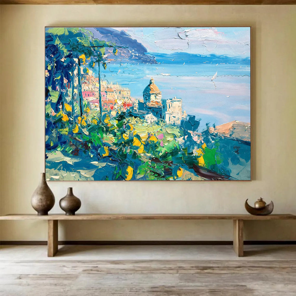 Coastal Town with Lemons Abstract Painting THY445