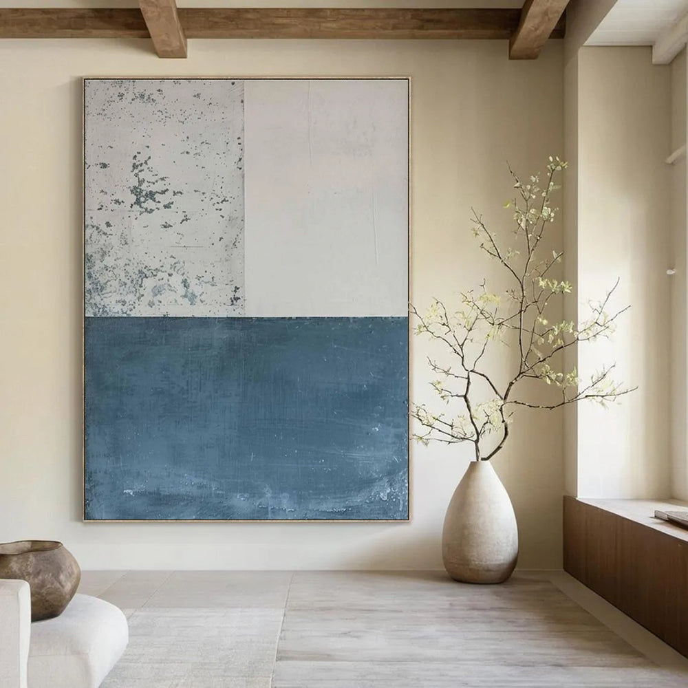Beige and Blue Minimalist Abstract Painting ADGE085