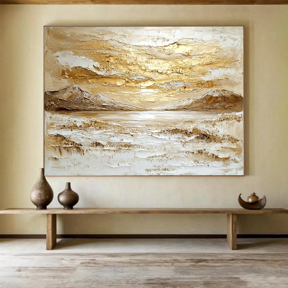 Gold and White Textured Landscape Abstract Painting DYP073