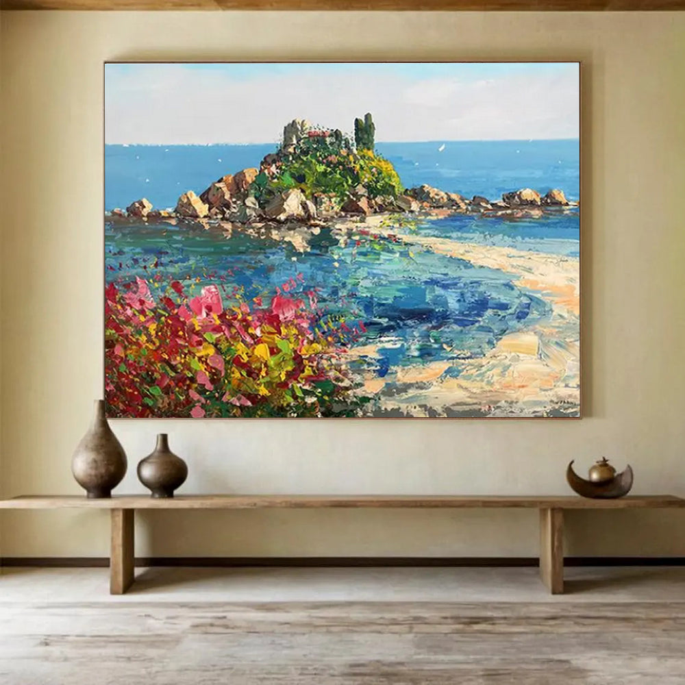 Blue Pink Island Coastal Abstract Painting THY469