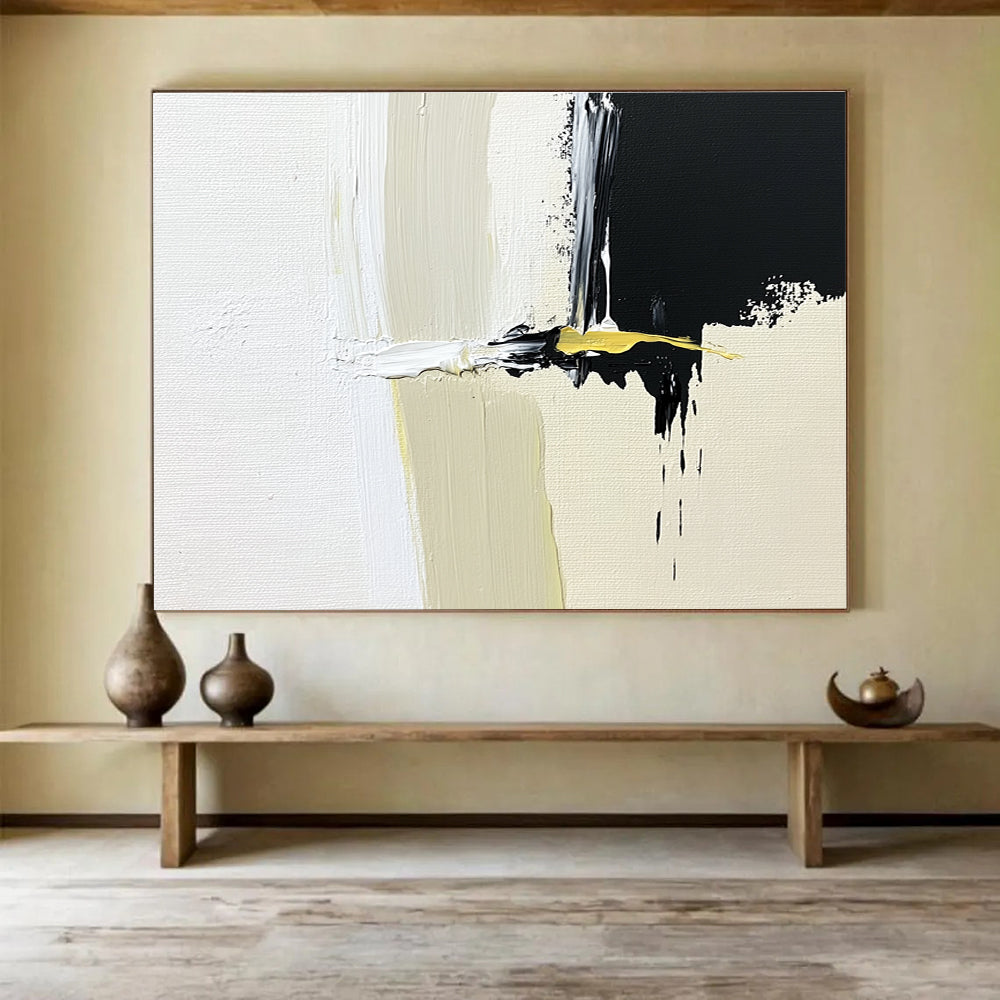 Black White and Yellow Abstract Painting with Bold Strokes DYP365