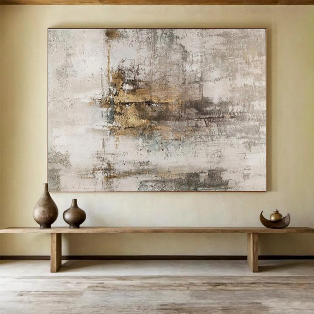 Gray Gold Abstract Painting with Subtle, Muted Elegance THY400