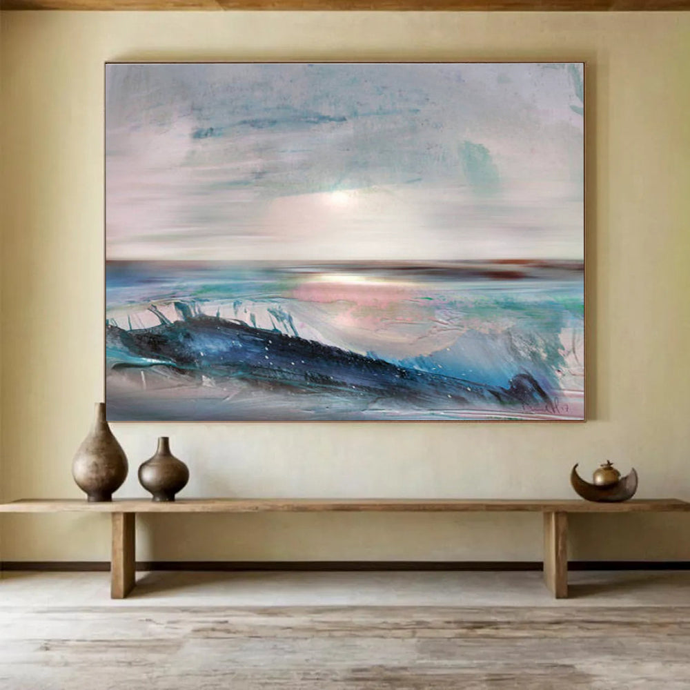 Sea and Sun Abstract Painting with Pastel and Blue Tones THY148