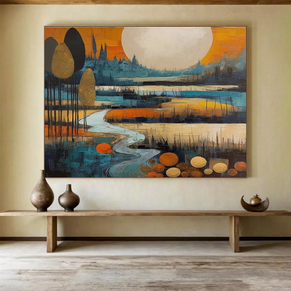 Orange and Blue Tones Scenic Abstract Painting THY085