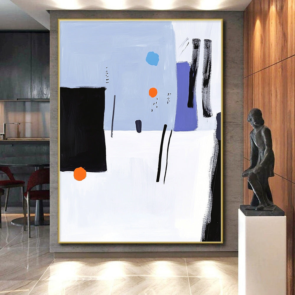 Blue and Purple Abstract Painting with Playful Shapes GER158