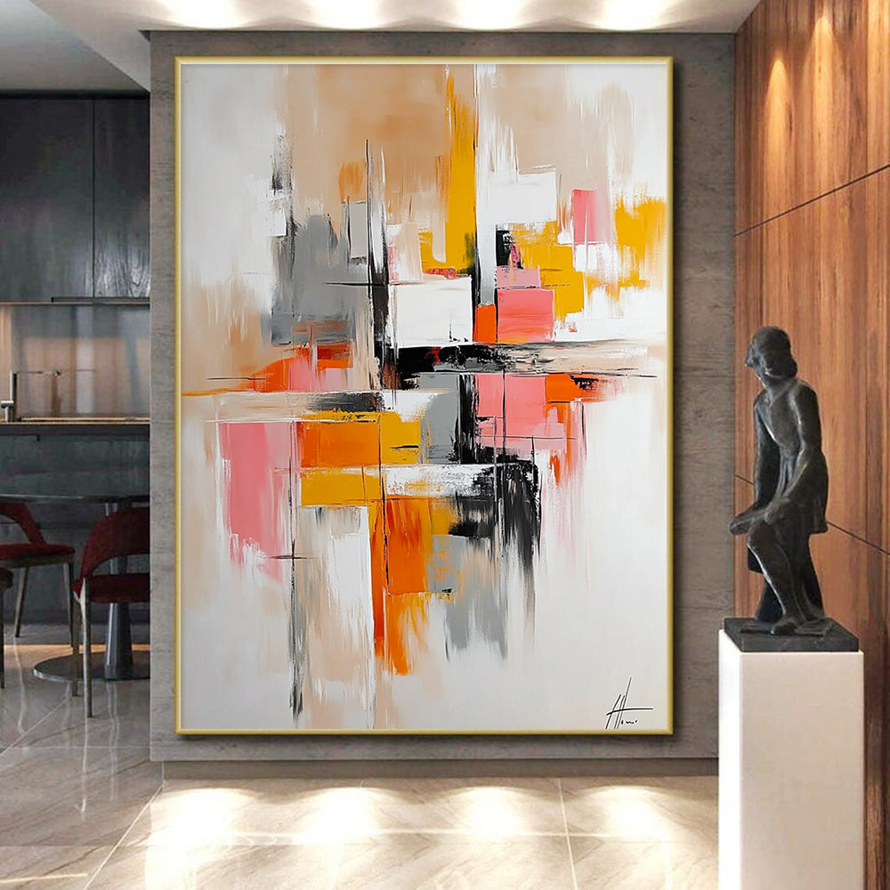 Warm Tone Abstract Painting with Pink Orange and Gray GER687