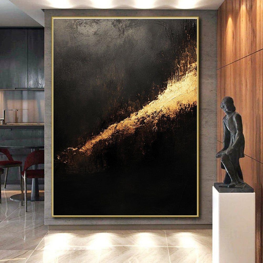 Black Gold Subtle Glow Abstract Painting GER828