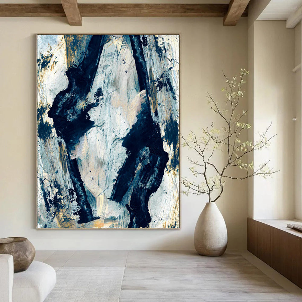 Blue and Gold Dynamic Abstract Painting ADGE172