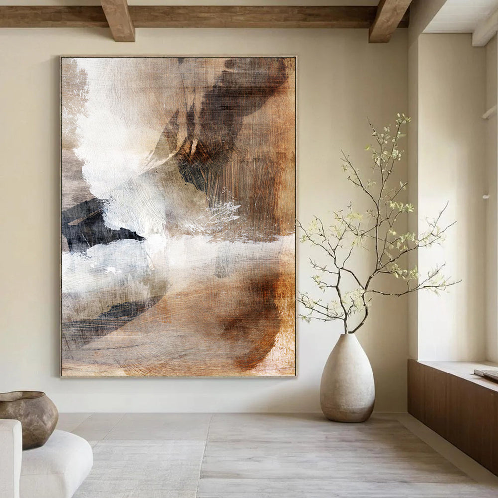Earth - toned Abstract with White Accents and Textured Surfaces Painting ADGE209