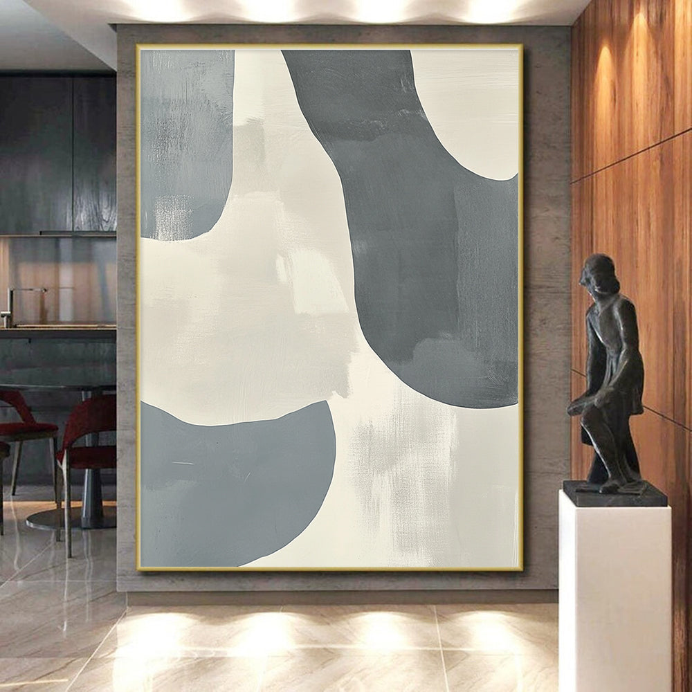 Gray and Beige Abstract Painting with Flowing Forms GER161