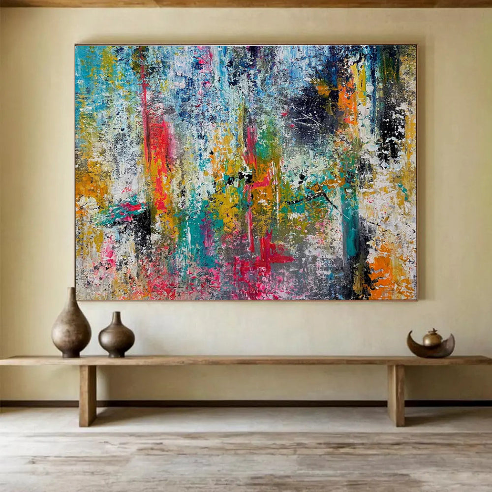 Colorful Chaos Abstract Painting with Vibrant Mixed Hues THY330
