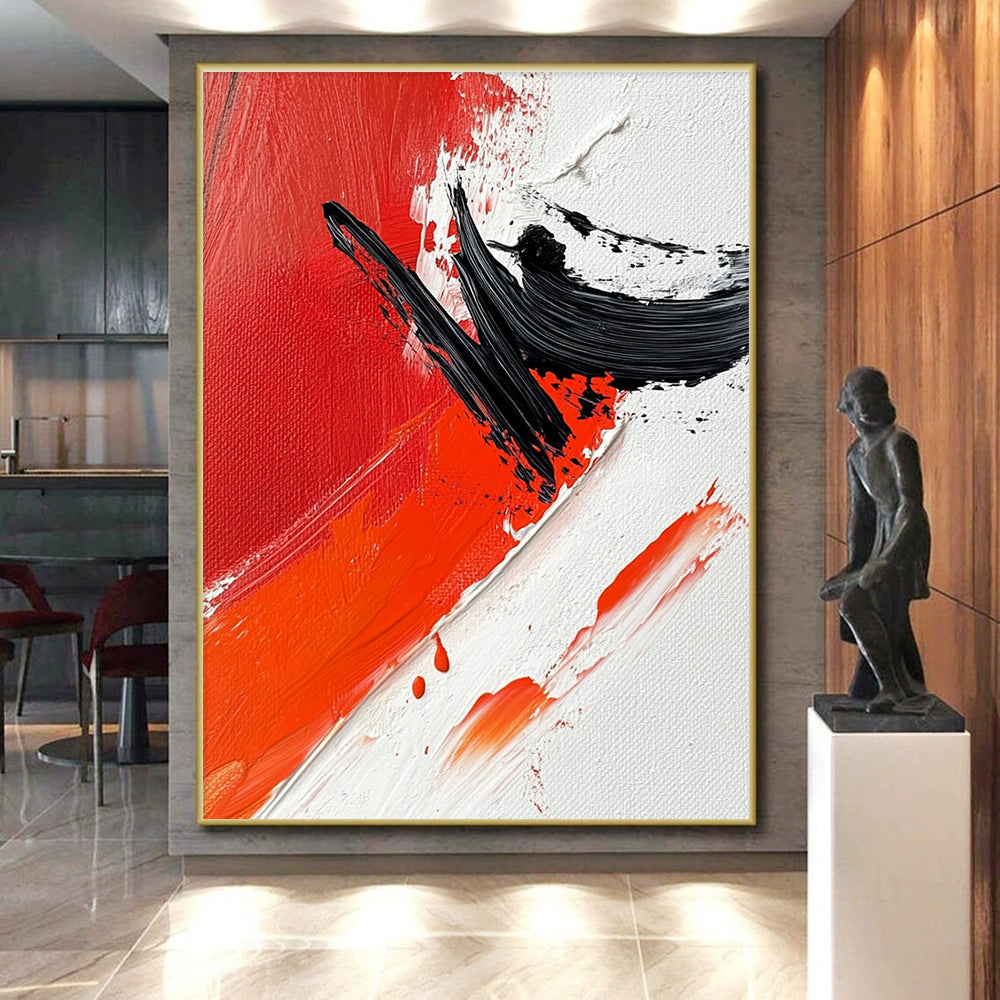 Red and Black Dynamic Abstract Painting with Bold Brushstrokes GER652