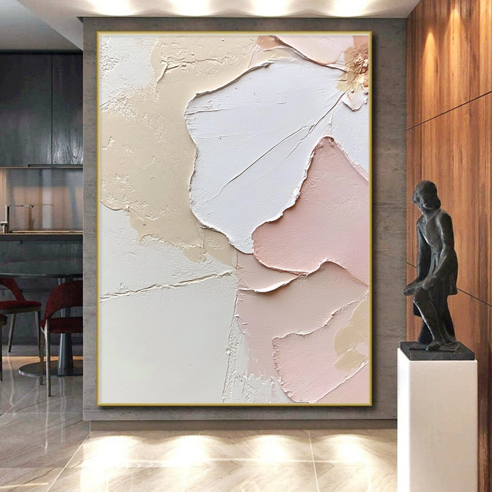 Beige Pink and White Abstract Painting with Textured Petals GER427