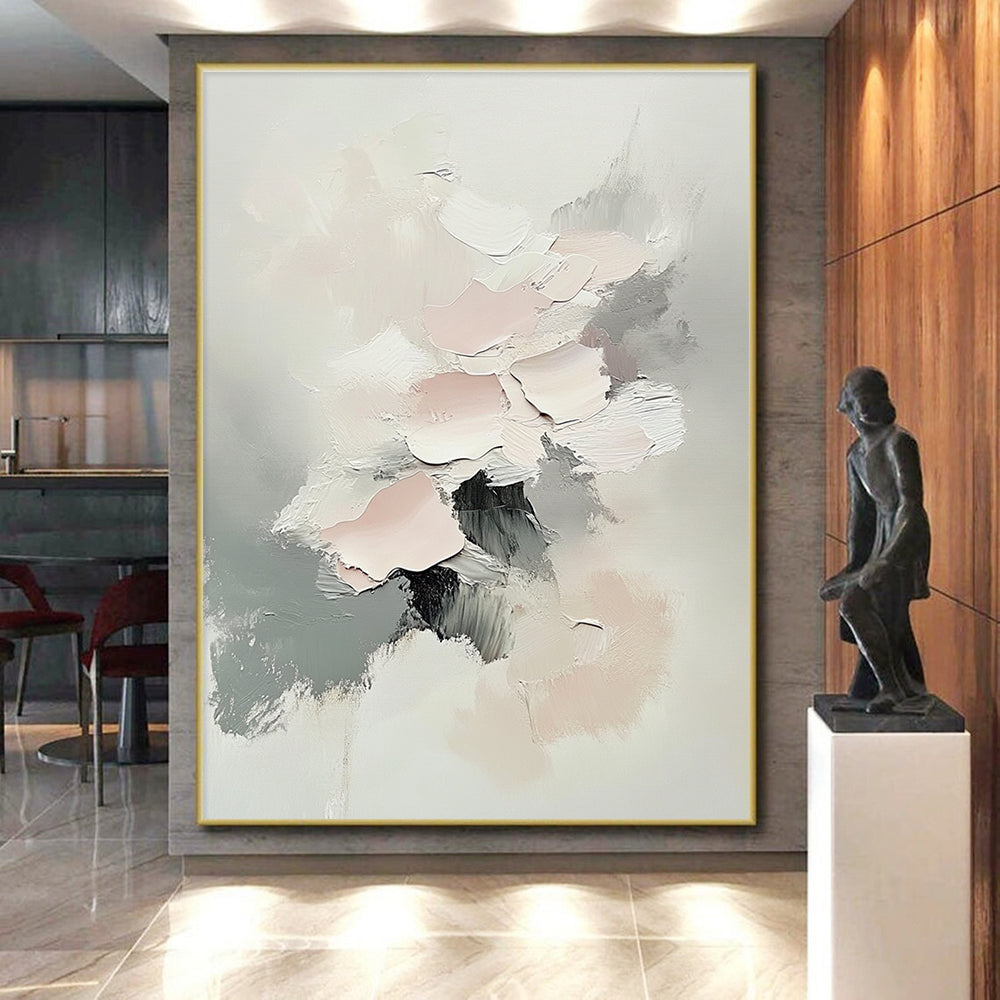 Light Pink Gray Abstract Painting with 3D - like Textures GER766