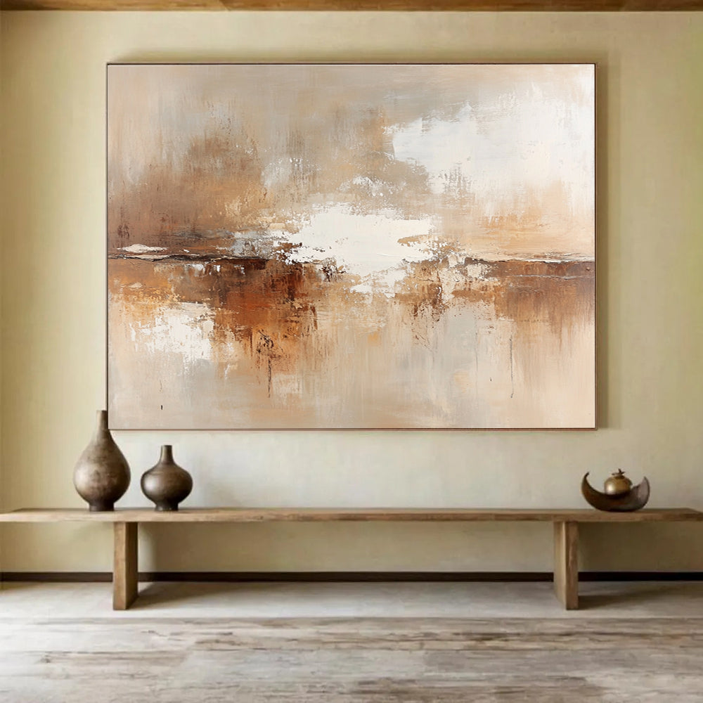 Brown and White Abstract Painting with Textured Brushstrokes DYP172