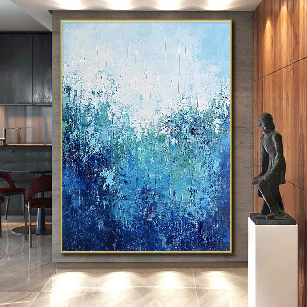Blue Green and White Abstract Painting with Textured Layers GER693