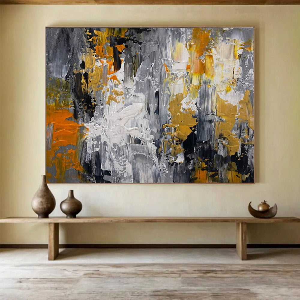 Gray Gold Abstract Painting with Urban Sophistication THY358