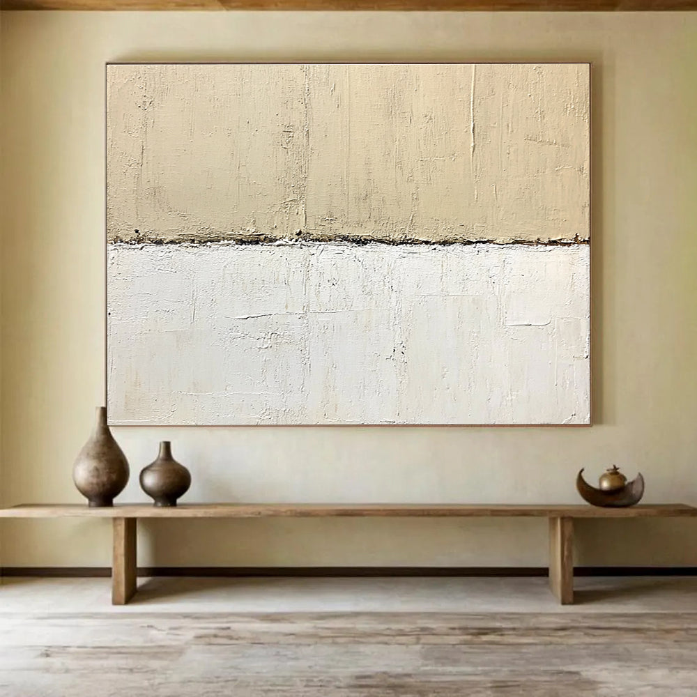 Textured Two - Tone Abstract Painting with Beige and White DYP322
