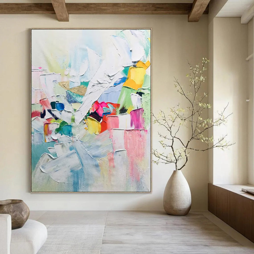 Colorful Block Abstract Painting with White Dominance ADGE274