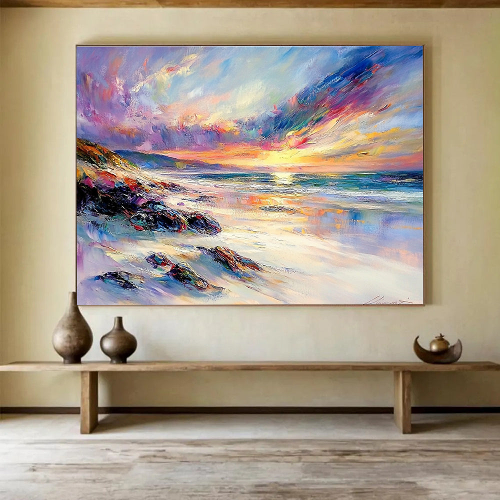 Colorful Beach Landscape Abstract Painting with Vivid Hues DYP113